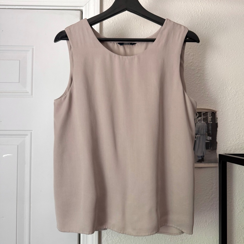 KAAREM tan beige layered lagenlook lyocell crew neck cropped tank top
